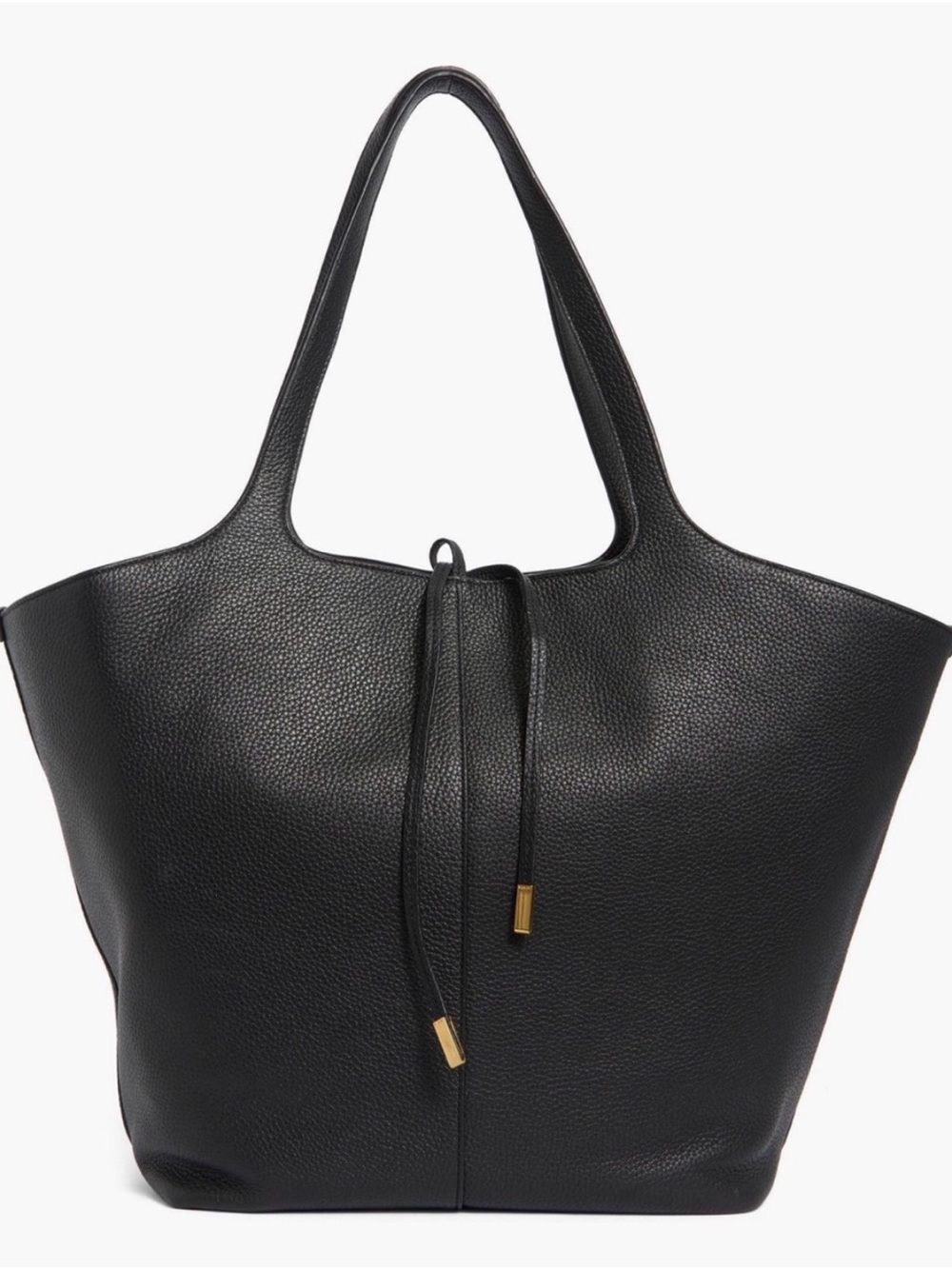 NWT Vince Black Pebbled Large Leather Top-Tie Tote with Gold Accents